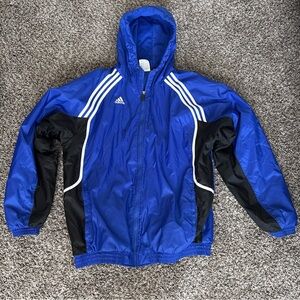 Adidas Fleece Lined Jacket Mens Size XL Blue Hooded Full Zip , Pockets
